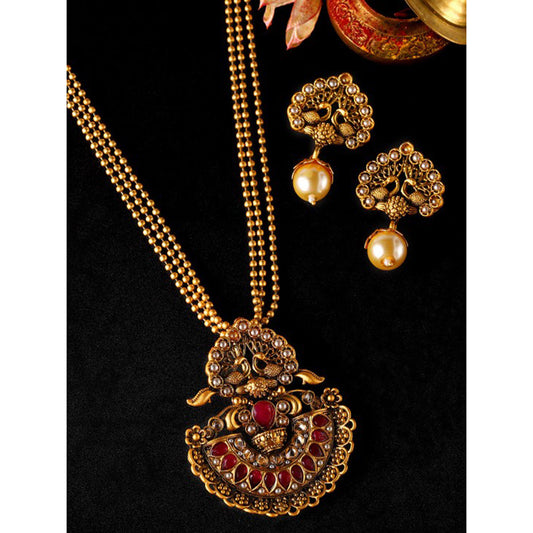Rubans Gold Toned Faux Ruby Necklace Set Gold