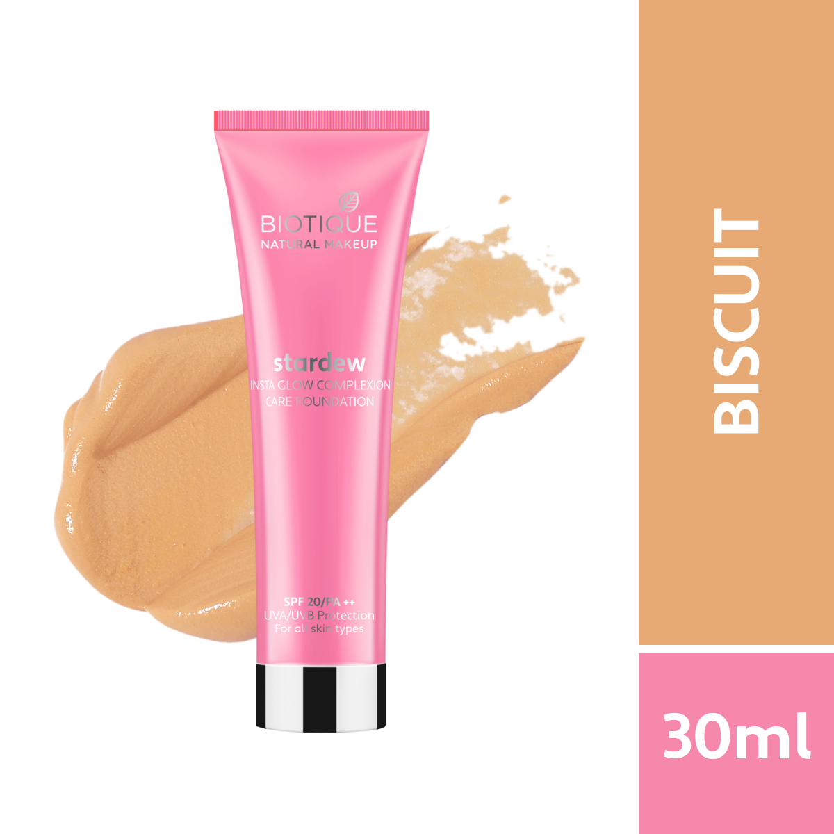 Biotique Natural Makeup Stardew Insta Glow Foundation, Biscuit, 30ml