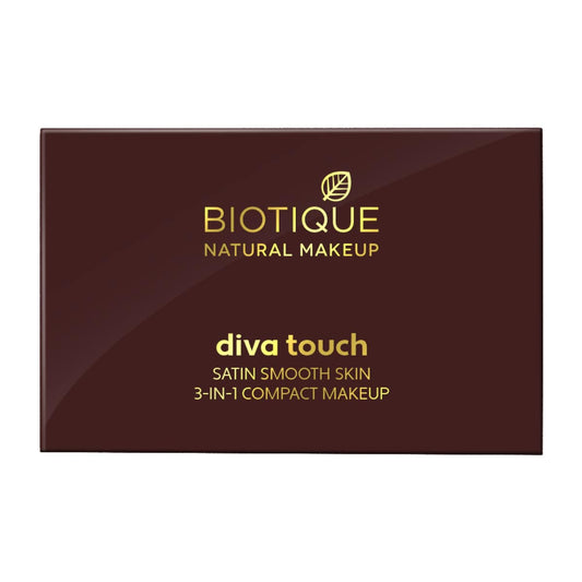 Biotique Natural Makeup Diva Satin Smooth 3-in-1 Compact Makeup, Creamy Oatmeal, 9g
