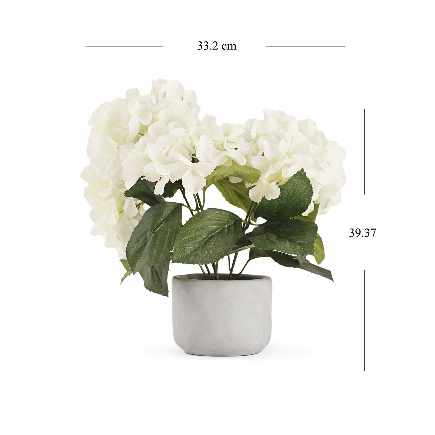White Faux Hydrangea Bush With Cement Pot
