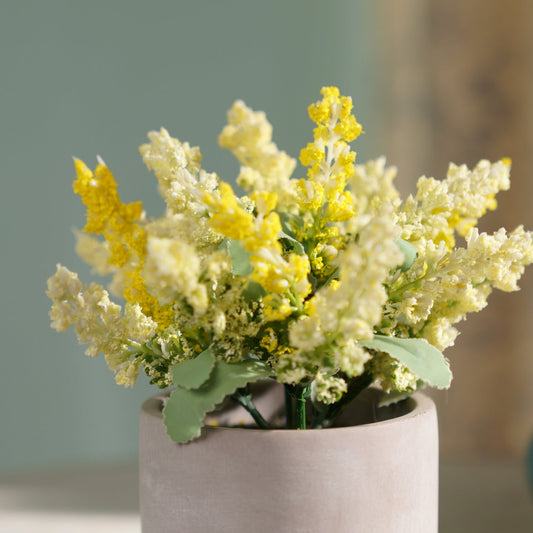 Yellow Faux Lavender Plant With Cement Pot