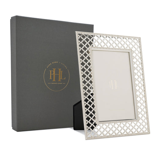 Silver Plated Trellis Design Metal Photo Frame