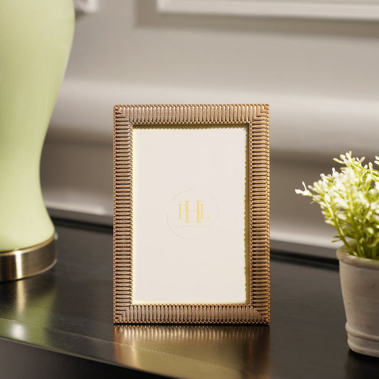 Gold Plated Ribbed Pattern Metal Photo Frame - Small