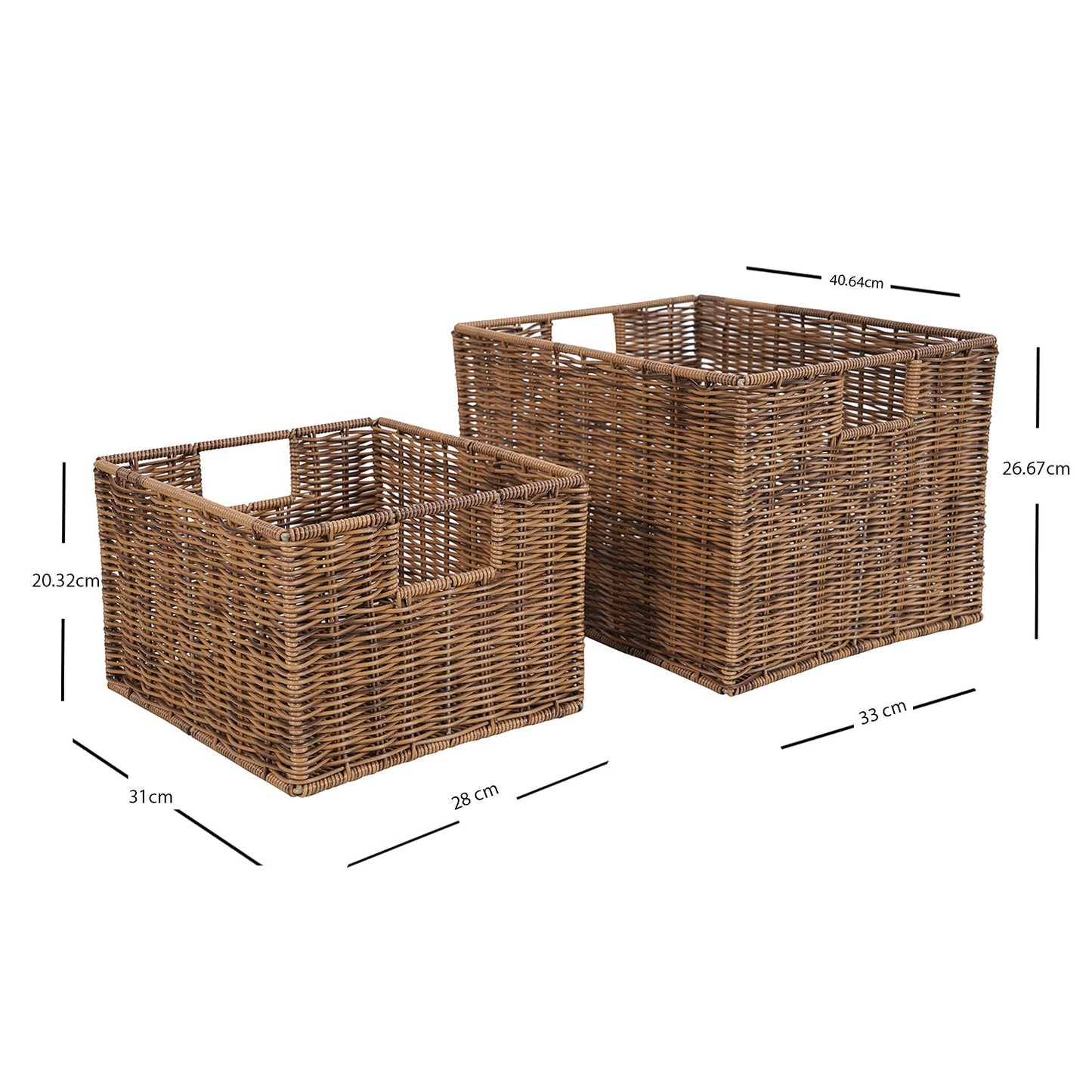 Set of 2 Light Brown Resin Wicker Utility Baskets