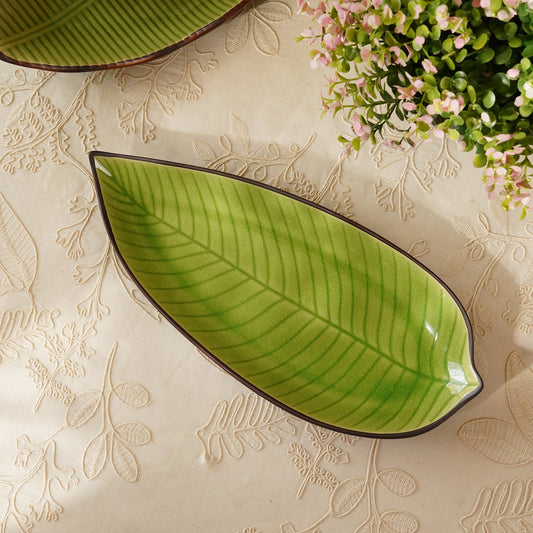 Dark Green Ceramic Leaf Platter