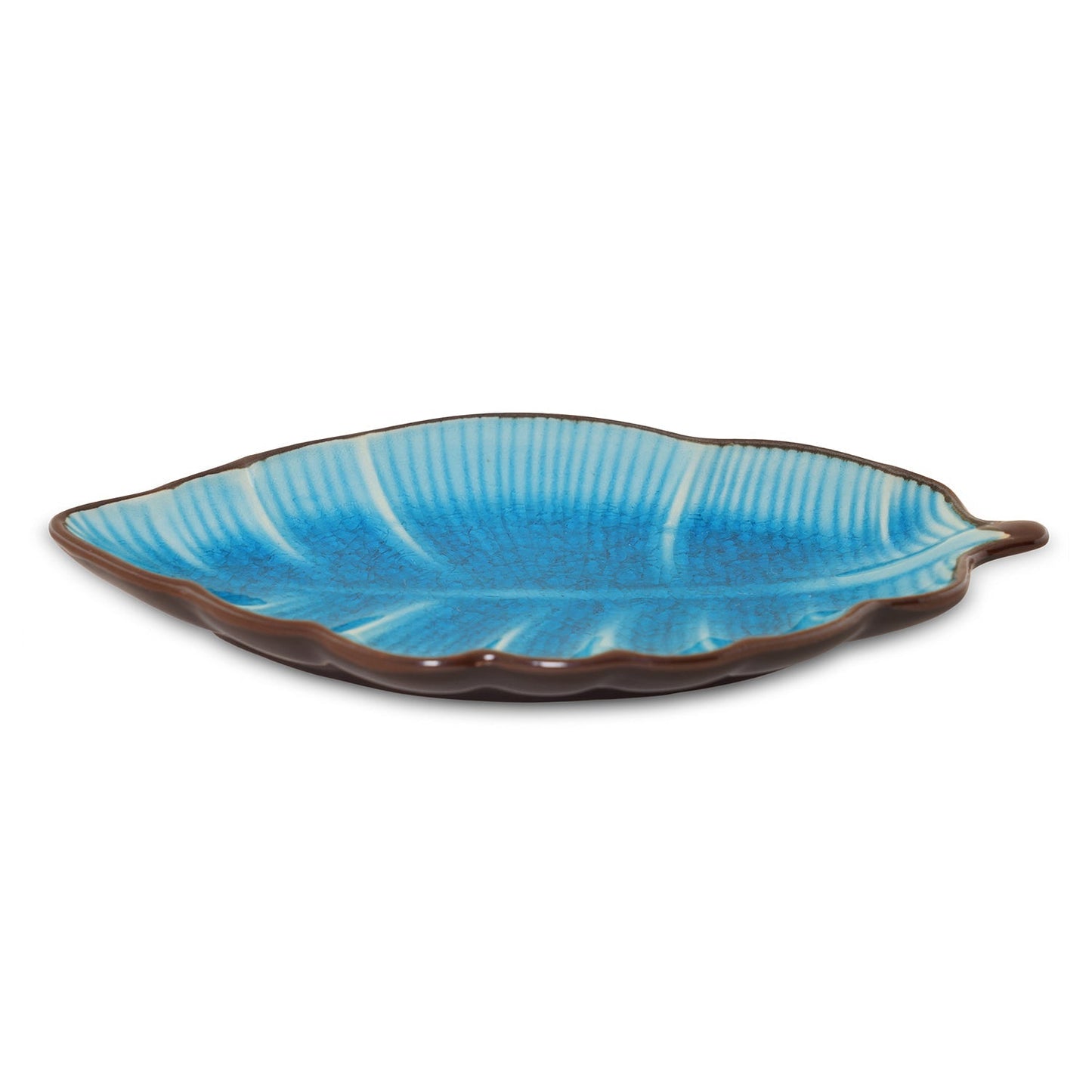 Light Blue Ribbed Ceramic Leaf Platter