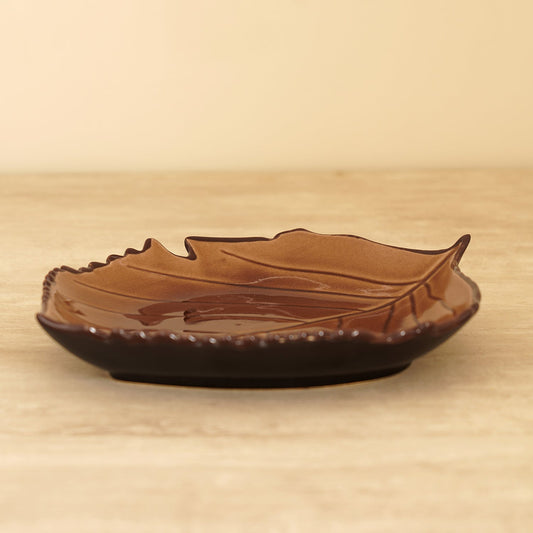 Dark Beige Ceramic Leaf Plate