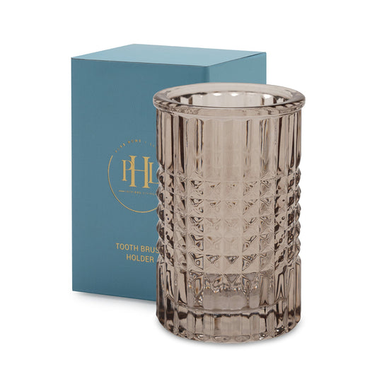 Brown Diamond Texture Glass Tooth Brush Holder 7.4×7.4×11.5cm