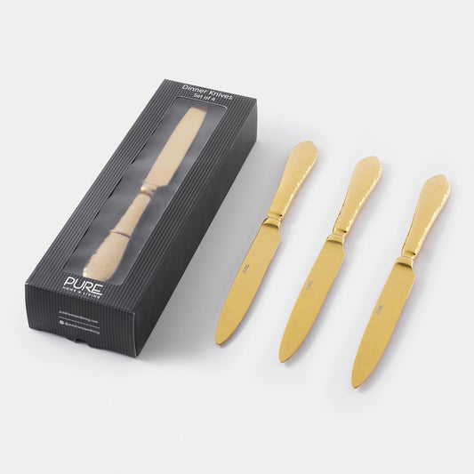 Set Of 4 Gold Hammered Dinner Knives