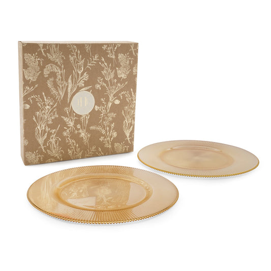 Set Of 2 Gold Radial Glass Charger Plates