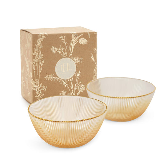 Set Of 2 Gold Radial Glass Serving Bowls
