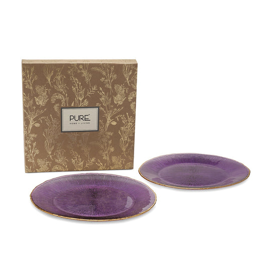 Set Of 2 Purple Radial Glass Charger Plates