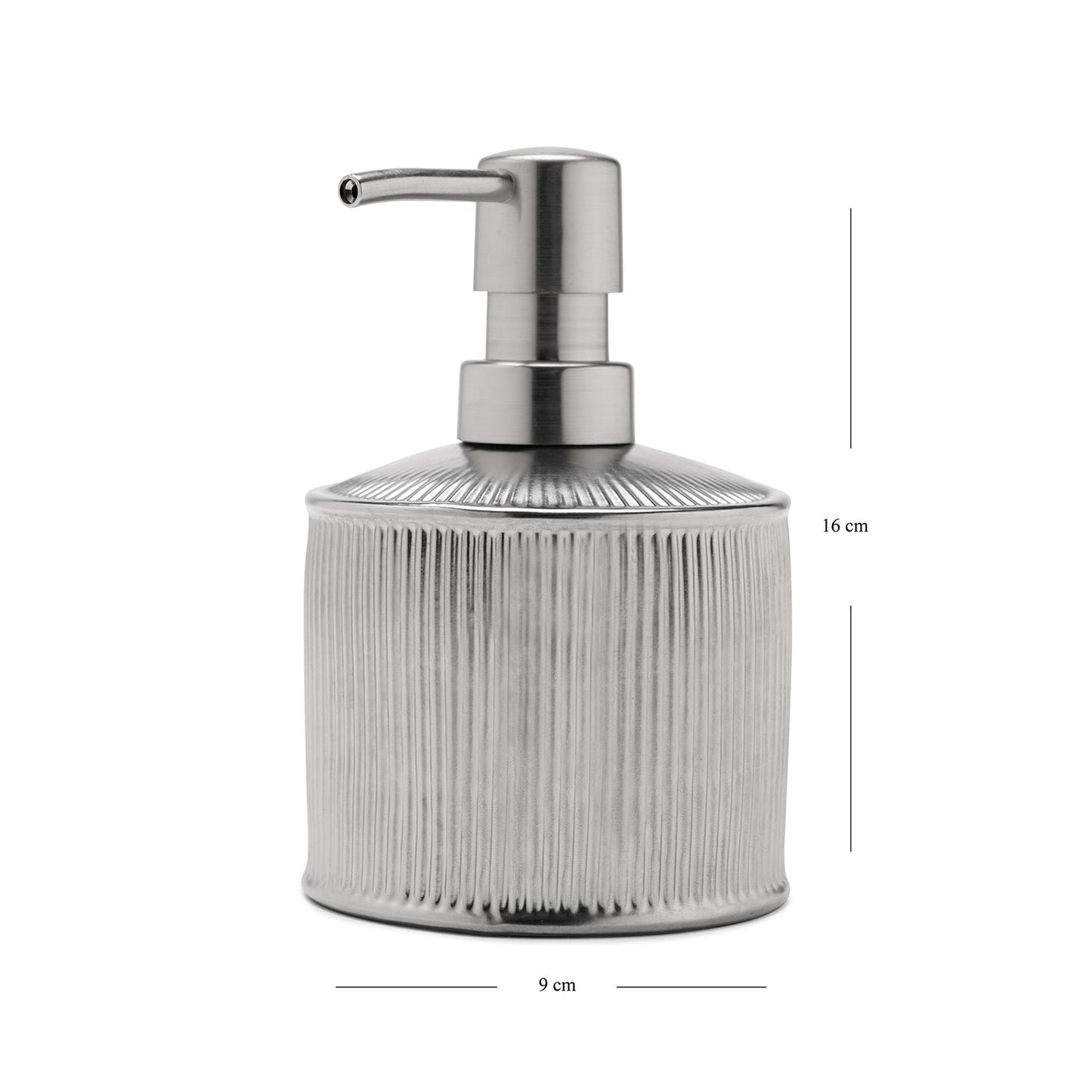 Silver Chrome Ribbed Porcelain Soap Dispenser Small