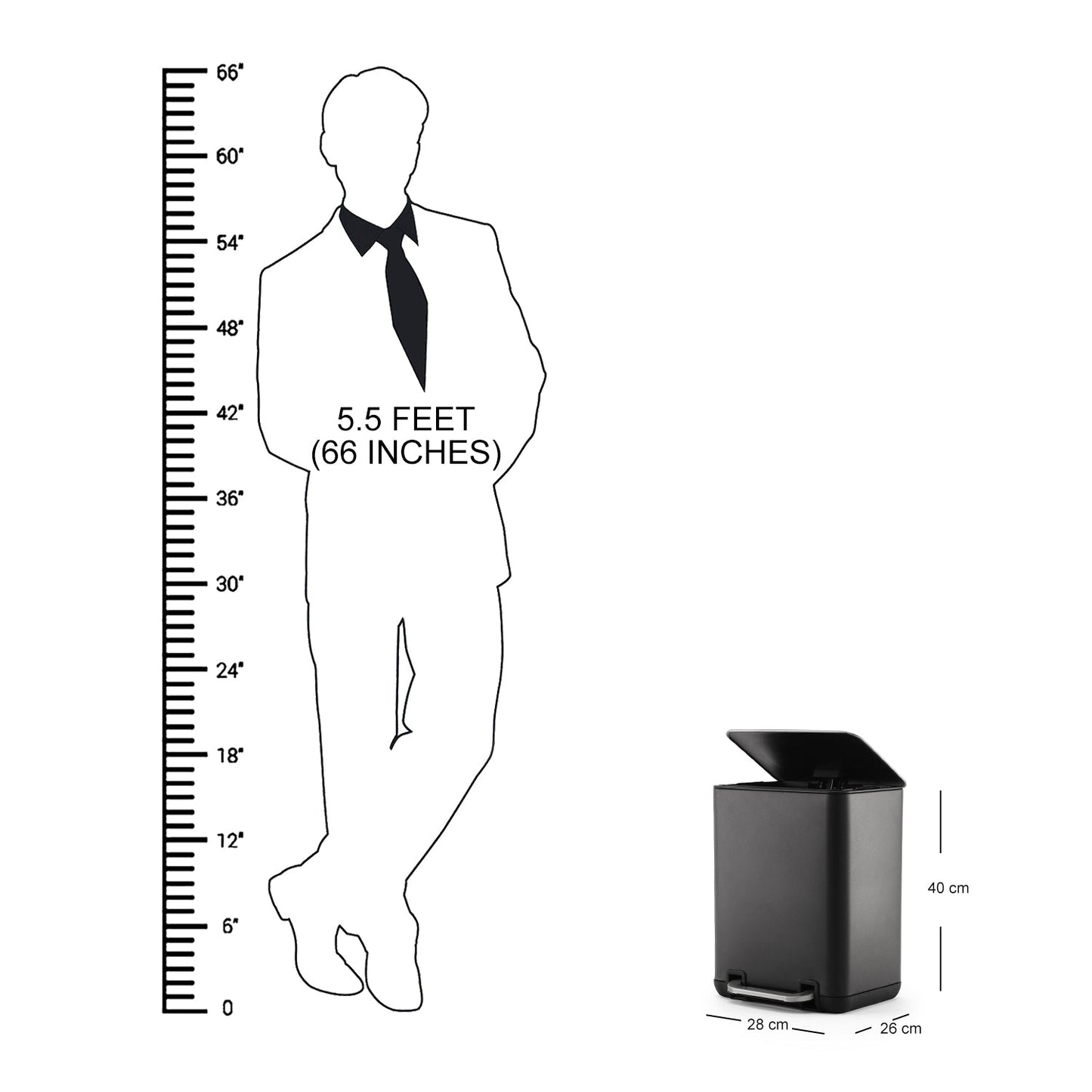 Black Iron Pedal Rectangular Dustbin With Lid - Large