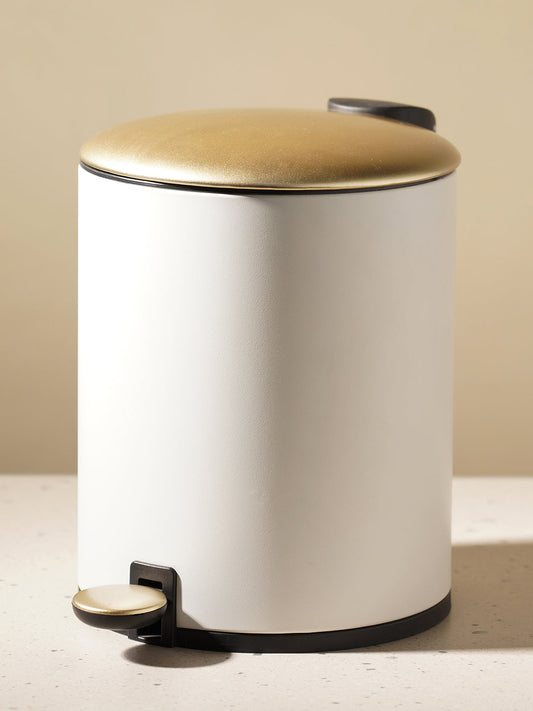 White Iron Pedal Circular Dustbin with Lid - Large