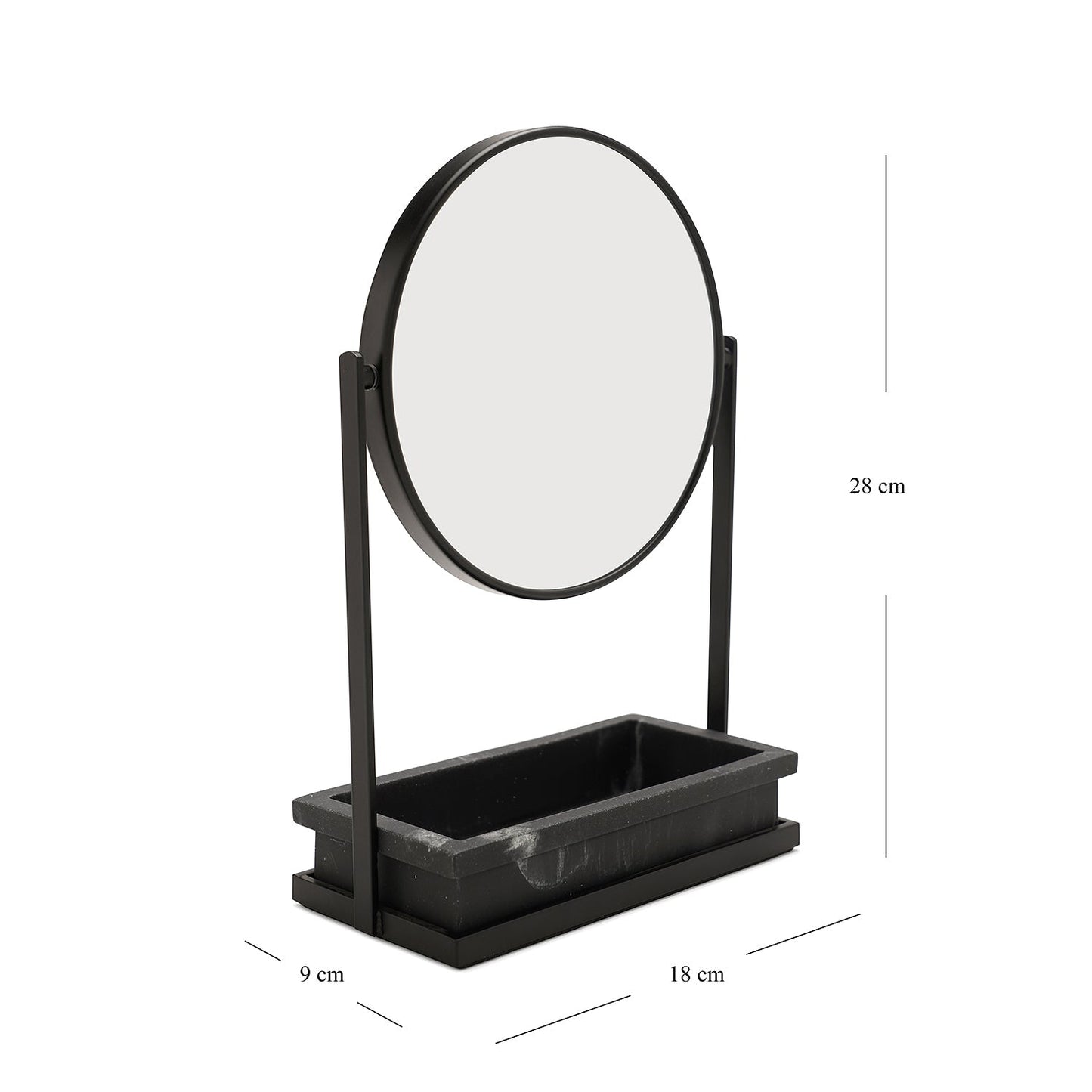 Black Double Sided Metal Vanity Mirror With Polyresin Base