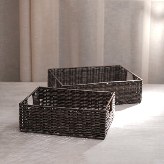Set Of 2 Brown Resin Wicker Basket