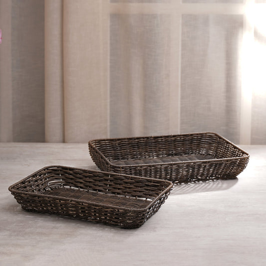 Set Of 2 Brown Resin Wicker Trays
