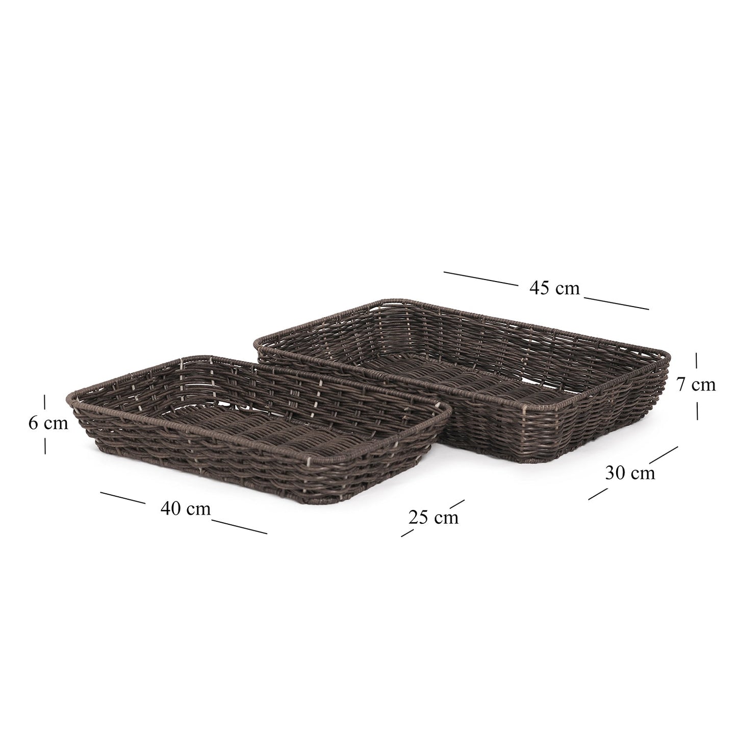 Set Of 2 Brown Resin Wicker Trays
