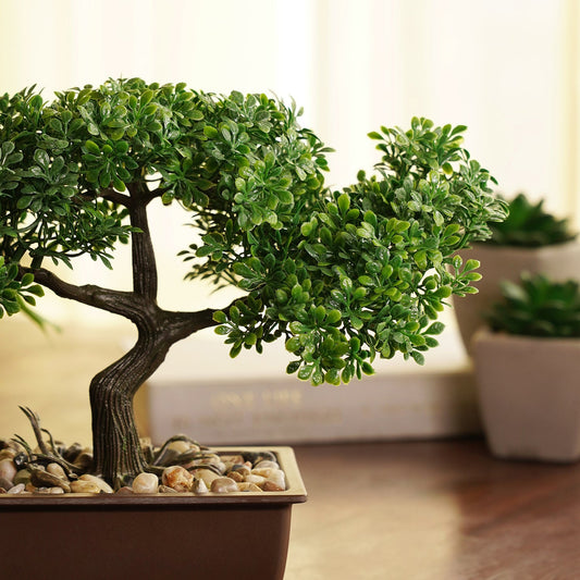 Green Faux Bonsai with Plastic Pot