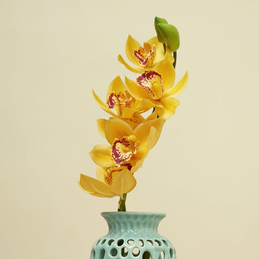 Yellow Faux Boat Orchid Spray Single