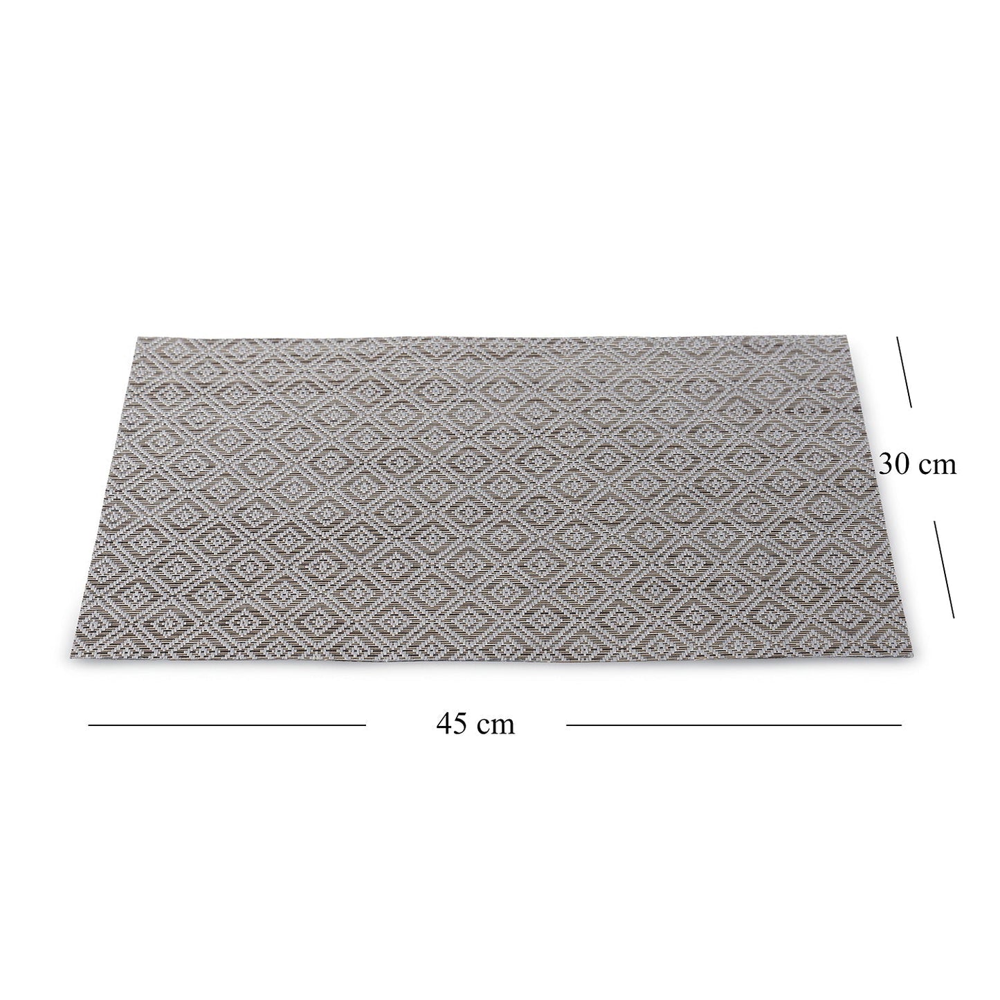 Set Of 2 Silver Geometric Design Woven Pvc Placemats