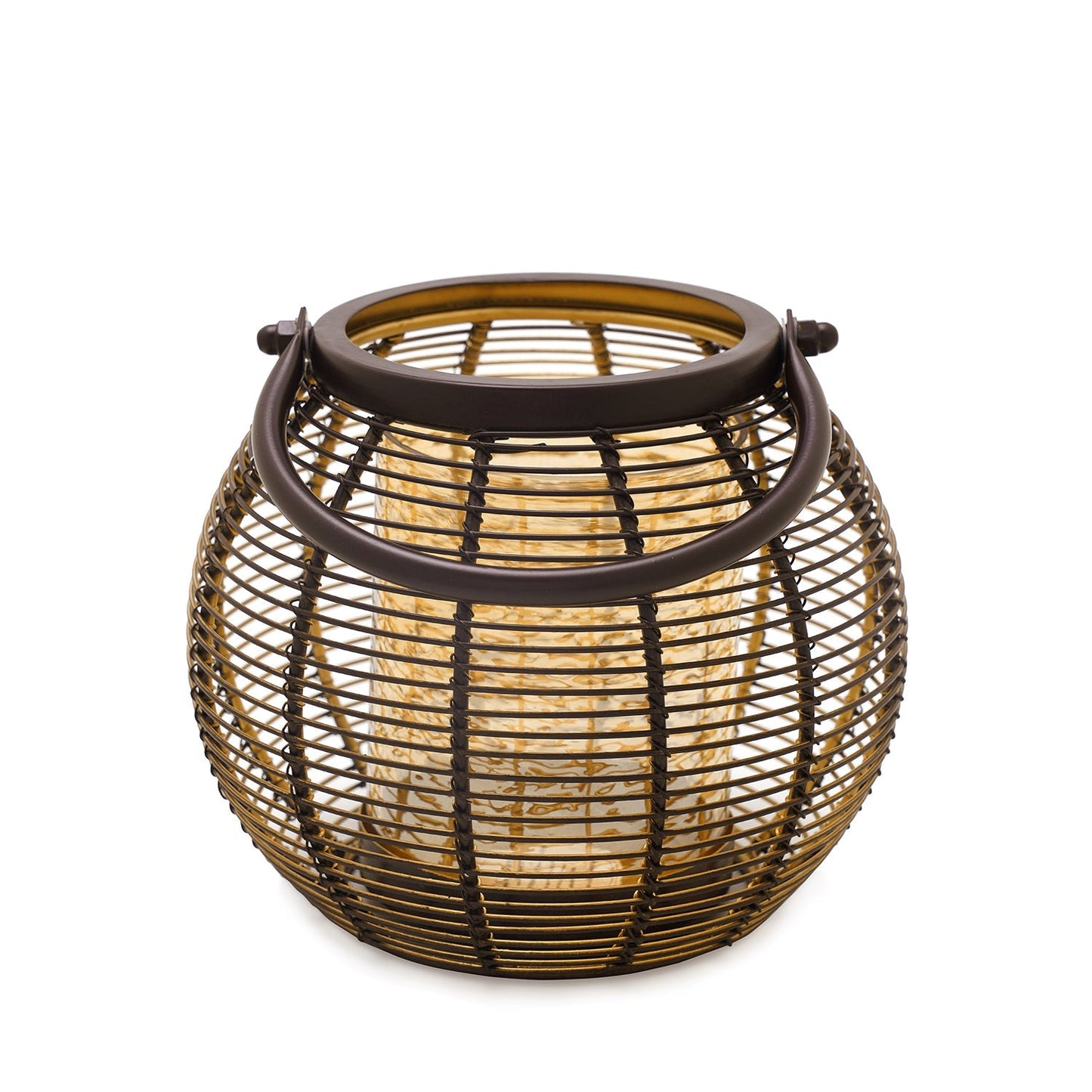 Brown Round Metal Wire Lantern With Glass