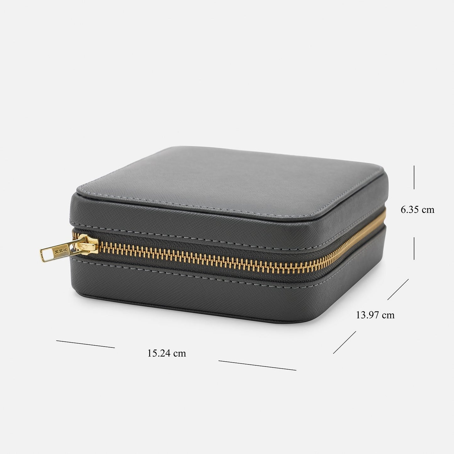 Grey Square Faux Leather Travel Jewellery Box