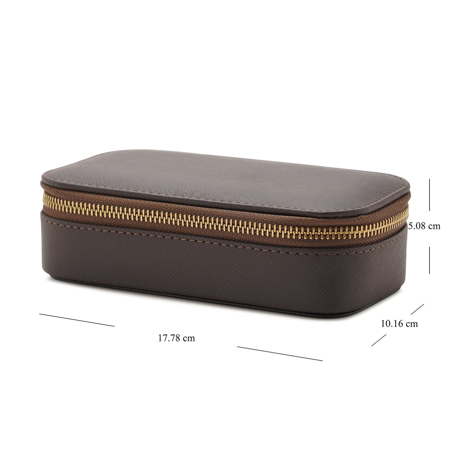Dark Brown Rectangle Faux Leather Travel Jewellery Box