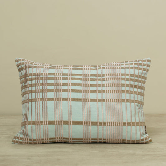 Blue Plaid Embroidered Cotton Cushion Cover