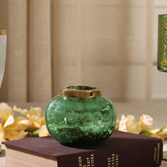 Green Optic Glass Tea Light Holder