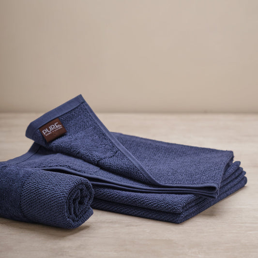 Set Of 4 Blue Cotton Hand Towel