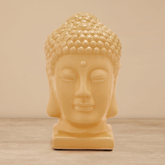 Yellow Ceramic Buddha Head - Large