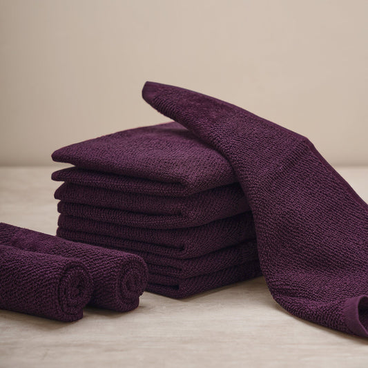 Set Of 8 Purple Cotton Face Towels