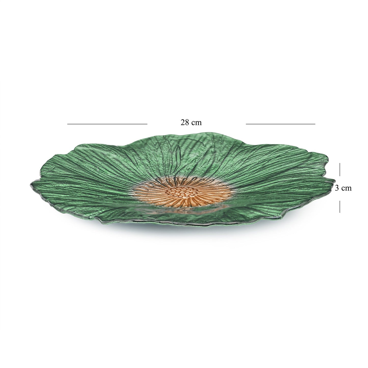 Set of 2 Green Floral Shaped Glass Dinner Plates