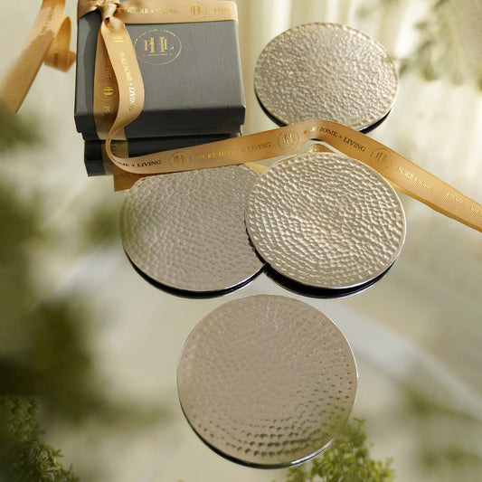 Set of 4 Silver Metal Dot Hammered Round Coasters