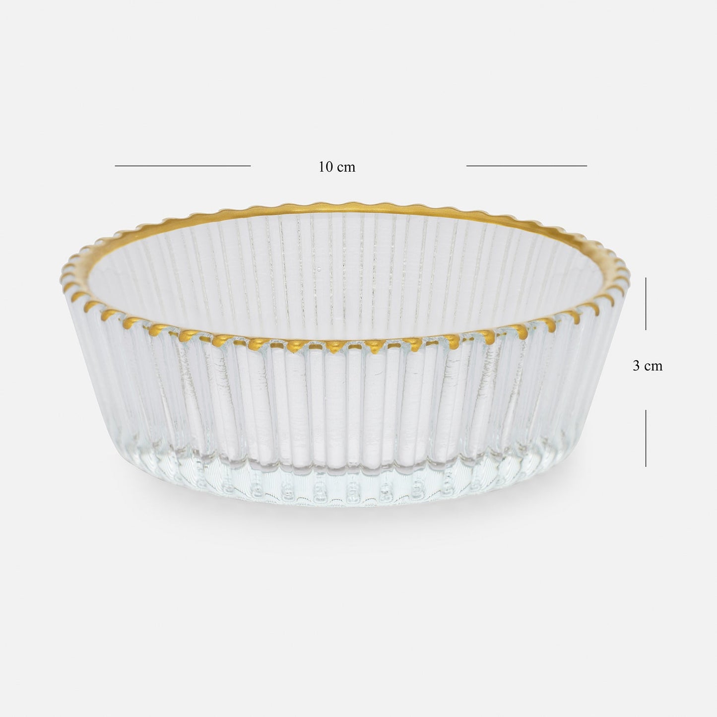 Set of 5 Clear and Gold Ribbed Bowls with Plate