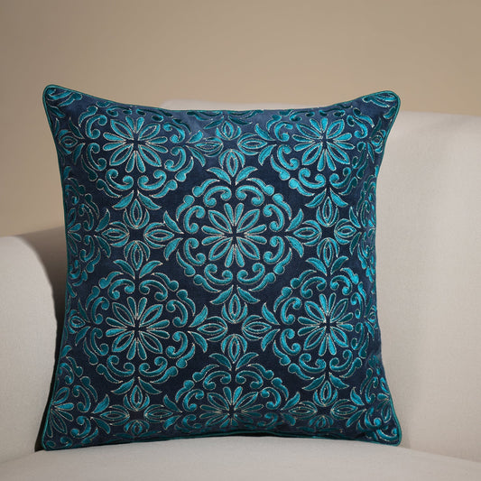 Blue Embroidered Cushion Cover