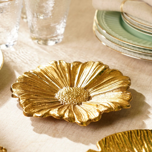 Gold Metal Flower Decorative Platter - Small