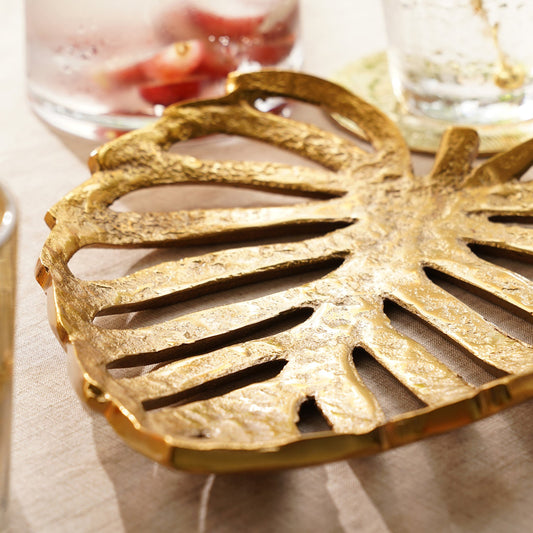 Gold Metal Scalloped Leaf Decorative Platter - Small
