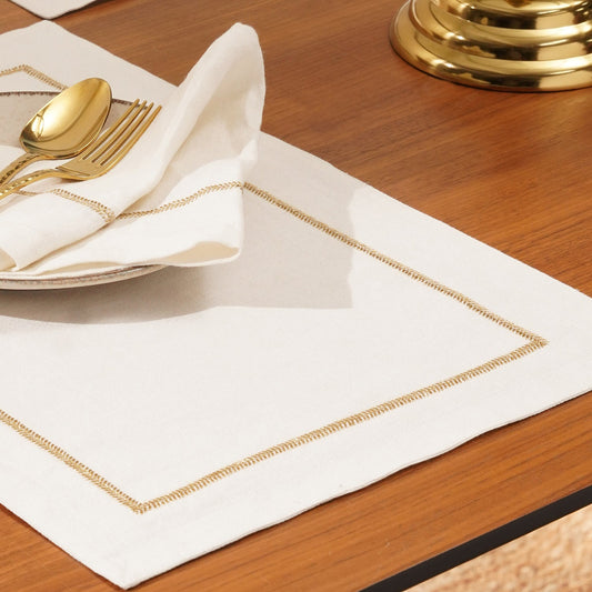 Set of 2 Off White Linen Zari Embroidered Placemats