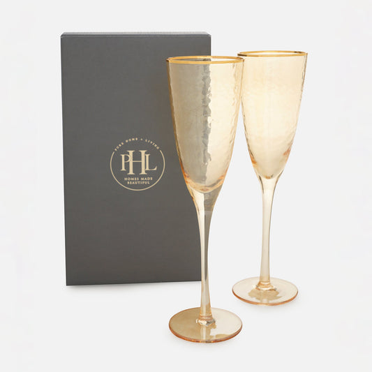 Set of 2 Gold Hammered Flute Glasses