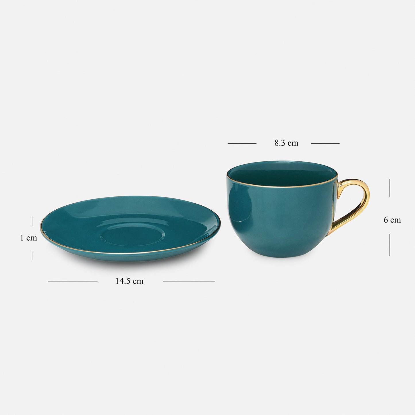 Set of 2 Teal Senorita Tea Cups and Saucers