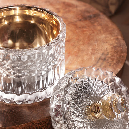 Silver Diamond Textured Glass Jar - Small