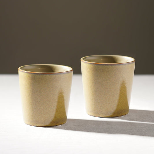 Set of 2 Beige Ceramic Pots - Small