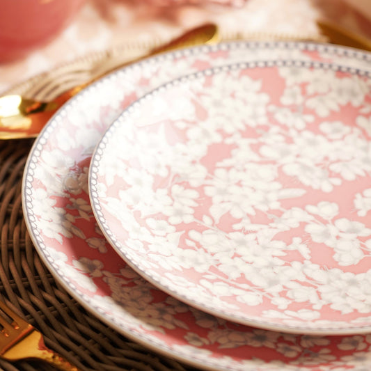 Pink Floral Print Ceramic Dessert Plates