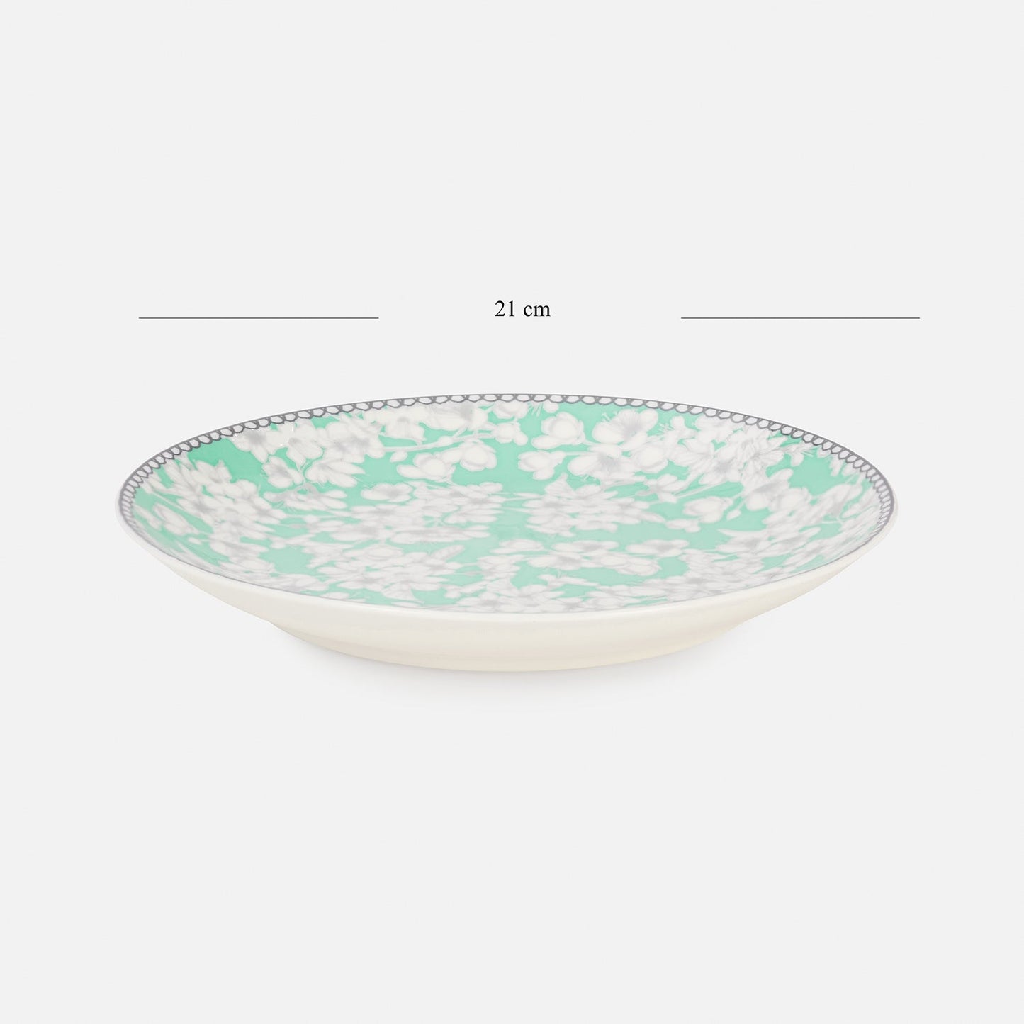 Green Floral Print Ceramic Dessert Plate