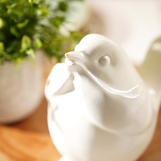 Ivory Polyresin Sparrow Figurine With Closed Mouth