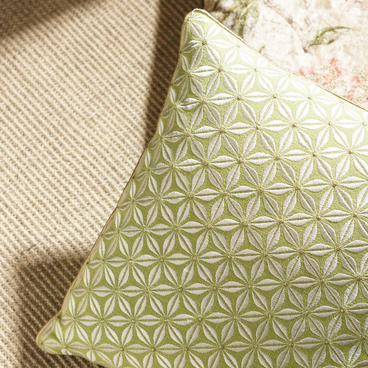 Green Floral Motif Embroidered Square Cushion Cover