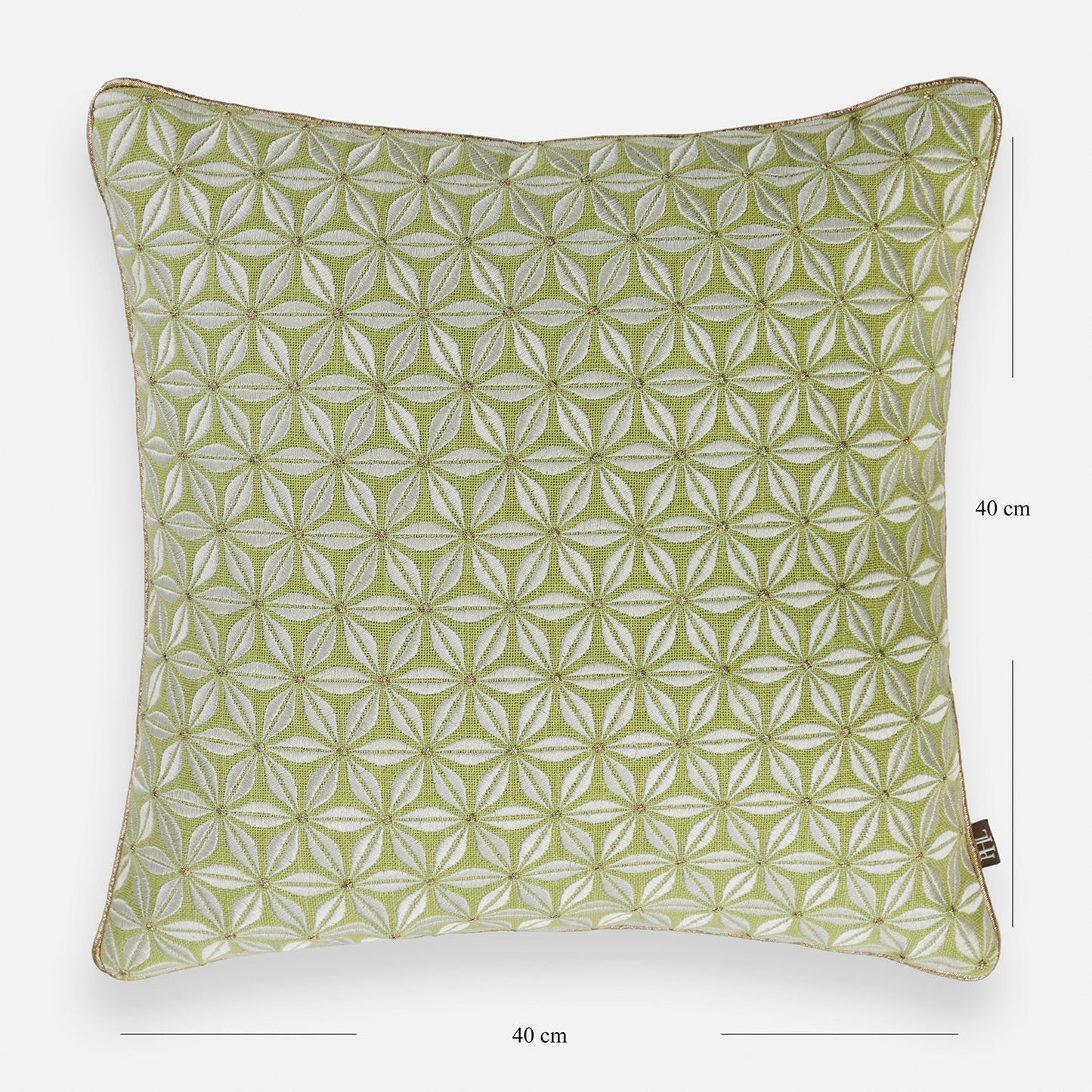 Green Floral Motif Embroidered Square Cushion Cover